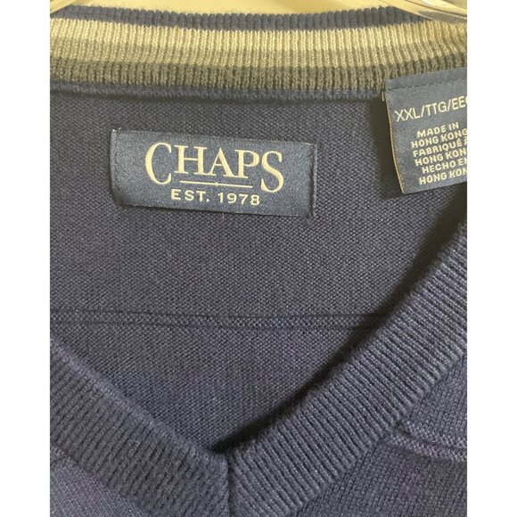 Chaps Mens Size XXL Navy Blue Cotton Embroidered Logo Sleeveless Sweater Vest - Picture 5 of 8